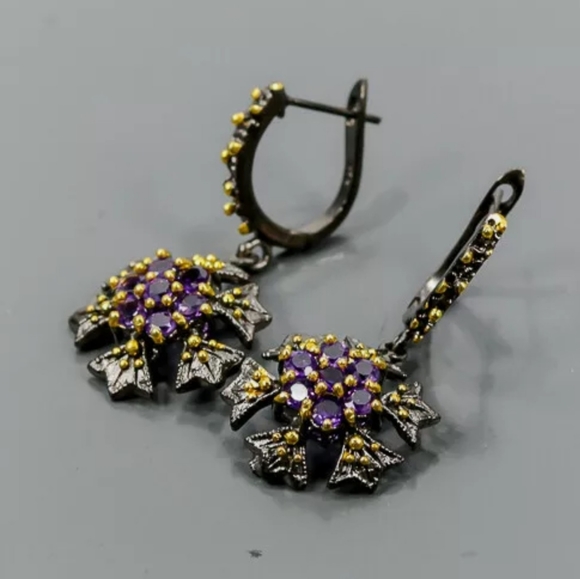 Amethyst 🌟 Star Sterling & Rhodium chandelier earrings - Picture 2 of 3